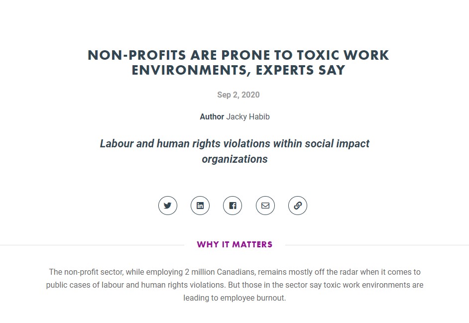 NON-PROFITS ARE PRONE TO TOXIC WORK ENVIRONMENTS, EXPERTS SAY